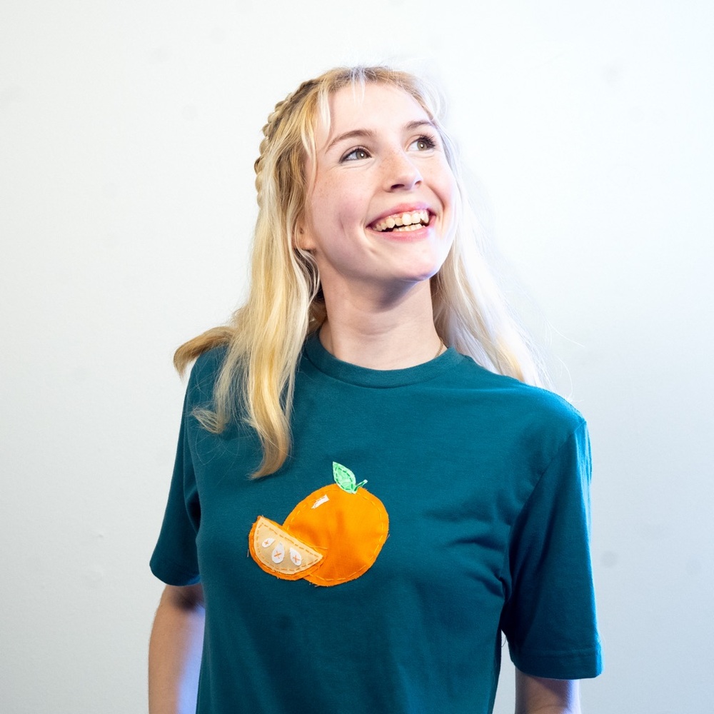 Blue Shirt With Orange Patchwork! - image 5